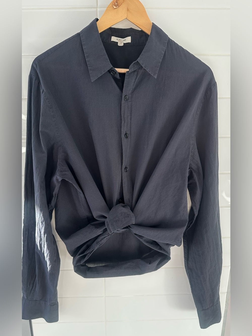 Helmut Lang Charcoal Beachy 💯 Cotton Button-Up Shirt